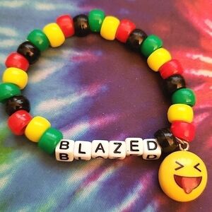 Handmade Black Red Yellow Green Rasta Blazed Emoji Charm Kandi Bracelet